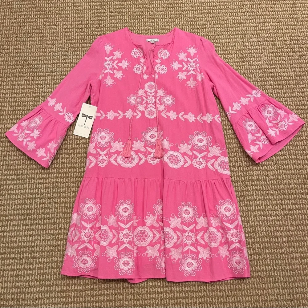 Tyler Böe Holly Embroidered Skimmer Dress Cheeky Pink XS NWT - Picture 4 of 11